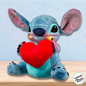 Pelúcia Stitch e Coração - Com Luz e Som - 24cm - 1 unidade - Disney Original - Rizzo