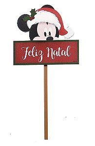 Pick  para Jardim para Decoração Mickey Feliz Natal 35cm - 01 unidade Natal Disney - Disney Original - Rizzo