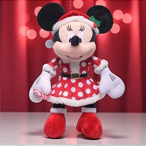 Pelúcia Minnie Com Vestido Poá Natal - 30cm - Disney Original - 01 Unidade