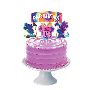 Decoração De Bolo Cenário Minnie Tie Dye 04 Unidades - Disney Original - Rizzo Festas