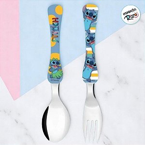 Kit Colher e Garfo Infantil - Stitch Azul - 1 unidade - Disney Original - Rizzo