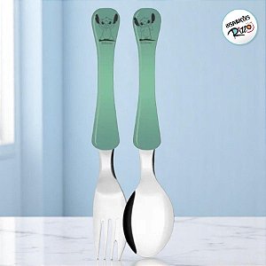Kit Colher e Garfo Infantil - Stitch Verde - 1 unidade - Disney Original - Rizzo