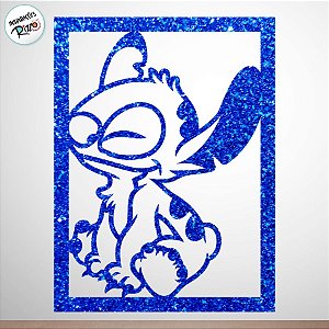 Quadro Decorativo - Stitch Glitter Azul - 38x28cm - 1 unidade - Disney Original - Rizzo