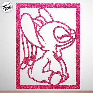 Quadro Decorativo - Angel Glitter Rosa - 38x28cm - 1 unidade - Disney Original - Rizzo