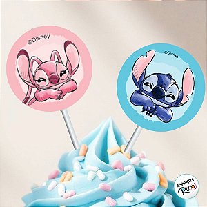 Pick Decorativo para Doces - Chá Revelação Stitch e Angel - 12 unidades - Disney Original - Rizzo
