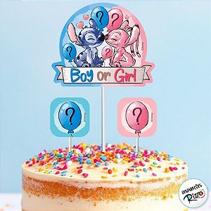 Topo de Bolo - Chá Revelação Stitch e Angel - 1 unidade - Disney Original - Rizzo