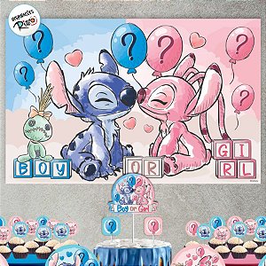 Painel TNT Chá Revelação Stitch e Angel - 85x55cm - 1 unidade - Disney Original - Rizzo