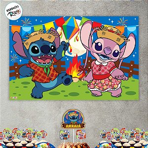 Painel TNT Stitch Junino - 85x55cm - 1 unidade - Disney Original - Rizzo