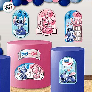 Kit Decorativo - Chá Revelação Stitch Angel - 6 Itens - 1 unidade - Disney Original - Rizzo