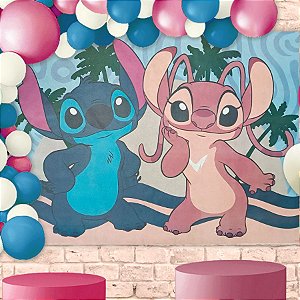 Painel Grande TNT Stitch e Angel - 140x103cm - 1 unidade - Disney Original - Rizzo