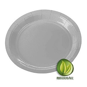 Prato de Papel Biodegradável Cinza 18cm - 10 unidades - Rizzo
