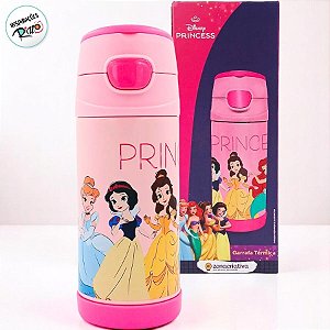 Garrafa Térmica com Canudo Princesas - 350ml - 1 unidade - Disney Original - Rizzo