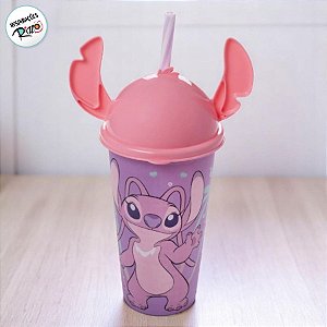 Copo de Plástico com Tampa e Canudo Orelha Angel - 500ml - 1 unidade - Disney Original - Plasútil