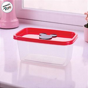 Pote com Válvula Retangular - Mickey Vermelho - 380ml - 14x8cm - 1 unidade - Disney Original - Rizzo