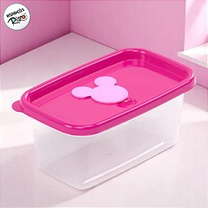 Pote com Válvula Retangular - Minnie Rosa - 380ml - 14x8cm - 1 unidade - Disney Original - Rizzo