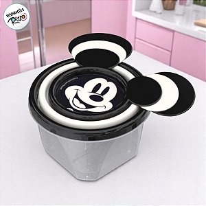 Kit 3 Potes de Plástico - Mickey Preto e Branco - 1 unidade - Disney Original - Rizzo