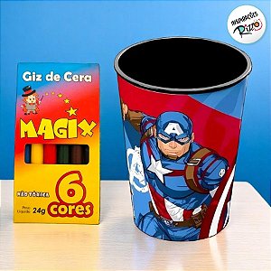 Kit Copo para Colorir e Giz de Cera - Capitão América - 1 unidade - Rizzo