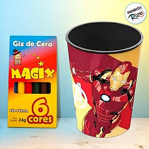 Kit Copo para Colorir e Giz de Cera - Homem de Ferro - 1 unidade - Rizzo