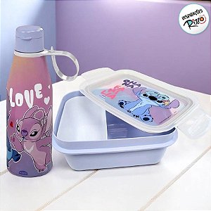 Conjunto Marmita Hermética e Garrafa - Stitch e Angel - 1 unidade - Disney Original - Rizzo