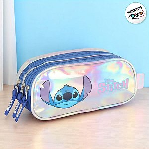Estojo 3 Divisórias Holográfico - Stitch - 23x9cm - 1 unidade - Disney Original - Rizzo