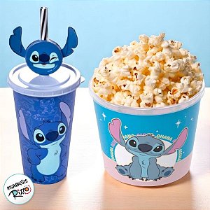 Kit Cinema - Balde de Pipoca e Copo com Canudo - Stitch - 1 unidade - Disney Original - Rizzo