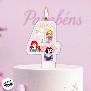 Vela - Princesas N°4 - 9cm - 1 unidade - Disney Original - Rizzo