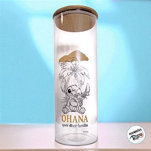 Pote de Vidro Hermético com Tampa de Bambu - Stitch - 1,8l - 1 unidade - Disney Original - Rizzo