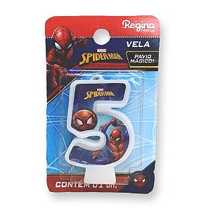 Vela Festa Spider Man Número 5 - 01 unidade - Disney Original - Rizzo Festas