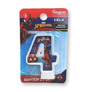 Vela Festa Spider Man Número 4 - 01 unidade - Disney Original - Rizzo Festas