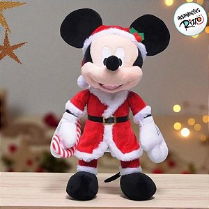 Pelúcia Mickey Noel Candy Cane - Vermelho/Branco - 40cm - 1 unidade - Disney Original - Cromus