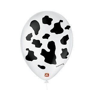 Balão de Festa Decorado Vaquinha - Branco e preto 9" 23cm - 25 Unidades - Balões São Roque