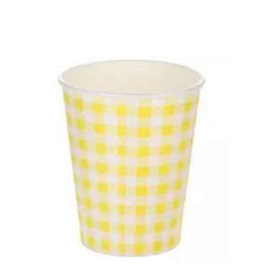 Copo papel Xadrez Junino Amarelo Biodegradável - 10 unidades - 270 ml - Rizzo