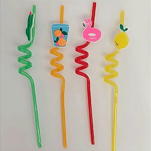 Canudo Espiral Rigido Colorido - Tropical - 27cm - 4 unidades - Rizzo