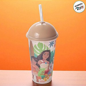 Copo de Plástico com Tampa e Canudo Moana - 500ml - 1 unidade - Disney Original - Plasútil