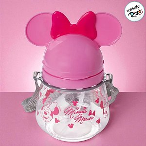 Garrafa com Alça e Canudo Minnie Mouse Rosa - 1,1l - 1 unidade - Disney Original - Rizzo