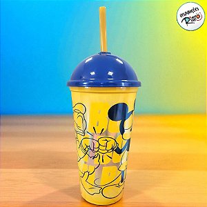 Copo de Plástico com Tampa e Canudo Mickey e Donald - 500ml - 1 unidade - Disney Original - Plasútil