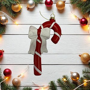 Enfeite Para Pendurar De Natal - Candy Cane Com Laço - 14cm - 1 unidade - Cromus - Rizzo