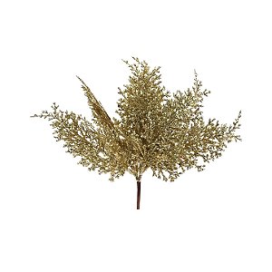 Pick Decorativo de Natal Com Folhas - Ouro Com Glitter - 24cm - 1 unidade - Cromus - Rizzo
