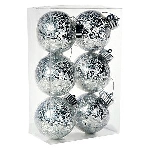 Bola de Natal - Prata - 8cm - 6 unidades - Cromus - Rizzo