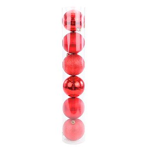 Bola de Natal em Tubo - Vermelho - 10cm  - 6 unidades - Cromus - Rizzo