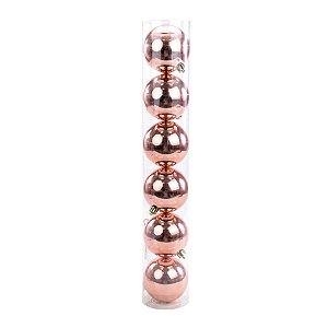 Bolas de Natal em Tubo - Rose Gold - 8cm  - 6 unidades - Cromus - Rizzo