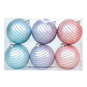 Bola Fosca com Listras - Cores Roxo Azul e Lilás - Cromus Natal - 6 unidades - Rizzo