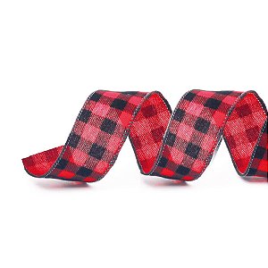 Fita Aramada Xadrez Vermelho e Preto 6,3cm x 9,14m - 01 unidade - Cromus Natal - Rizzo