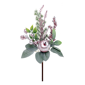 Enfeite de Natal Pick Folhas & Frutas 26 x 15 x 8cm - Lilás & Verde - Delicata - 1 UN - Cromus - Rizzo