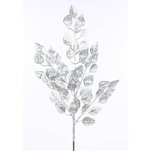 Galho Decorativo - Folhas Prateadas - 66cm - 1 unidade - Cromus - Rizzo