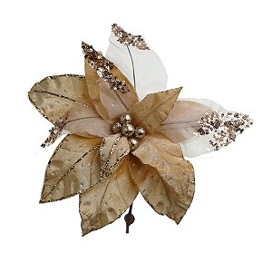 Poinsétia Decorativa - Vazada com Paete Champagne - 47cm - 1 unidade - Cromus - Rizzo