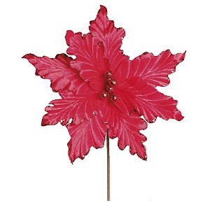 Flor Poinsétia Vermelha Com Gliter - 35cm  - 1 unidade - Cromus - Rizzo