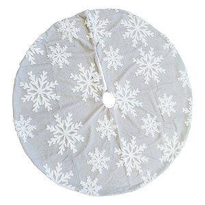 Saia para Árvore de Natal - Flocos de Neve Pelúcia com Forro de Feltro - 120cm - 1 unidade - Rizzo