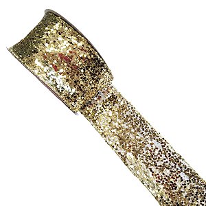 Fita Decorativa Aramada - Teia com Lantejoulas Dourada - 6,3x914cm - 1 unidade - Rizzo