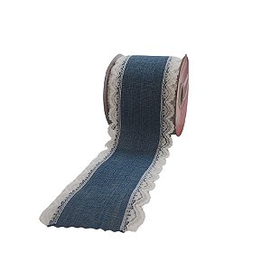 Fita Decorativa Aramada - Azul e Renda  - 6,3cmx9,14m - 1 unidade - Cromus - Rizzo